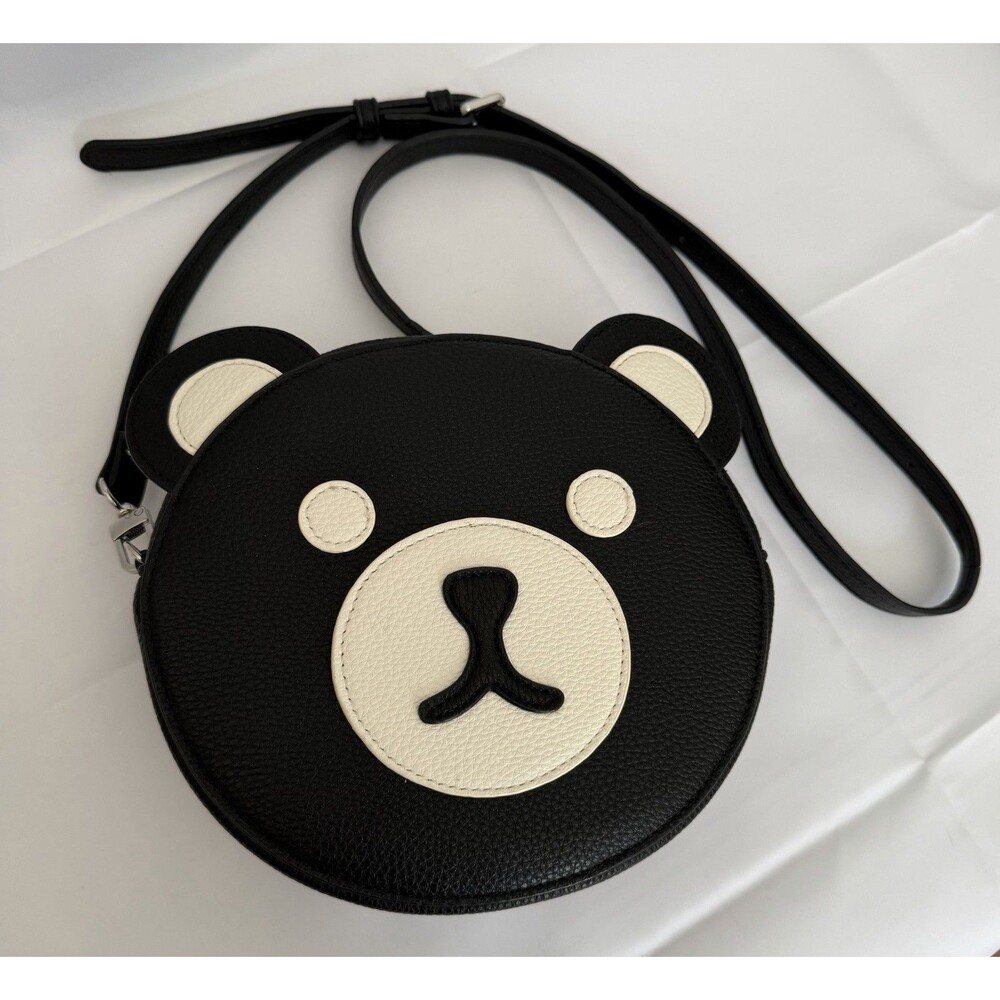 Teddy Fresh Bear Face Crossbody Bag Black Purse Round Shoulder Bag Rare Y2K